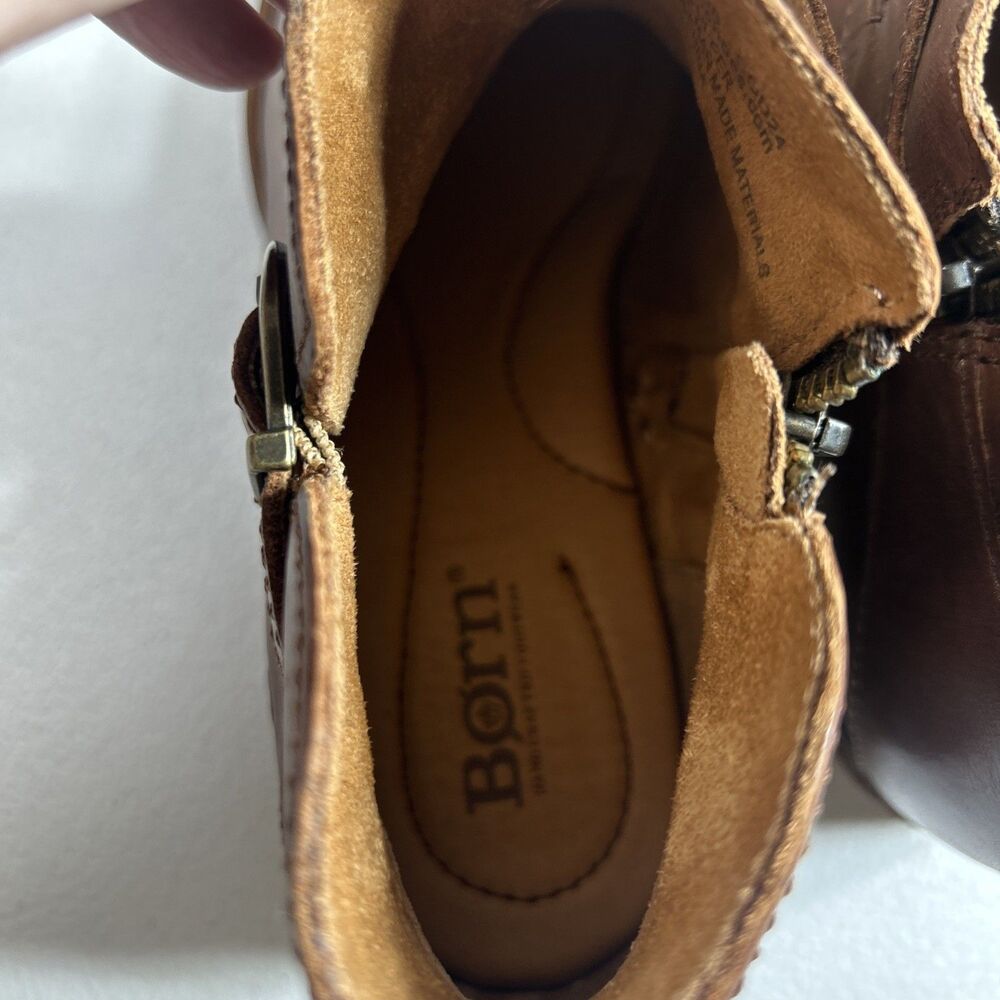 Born Kati Womens Ankle Booties Size 8 M Brown Moto Harness Buckle Strap Zip - Picture 7 of 9